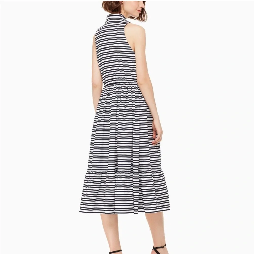 kate spade Black and White Striped Sleeveless Collared Midi Dress